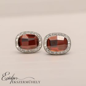 Piros-fehér swarovski köves ezüst fülbevaló