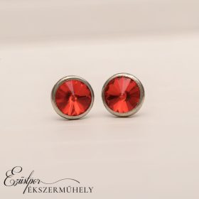 Piros swarovski köves ezüst fülbevaló
