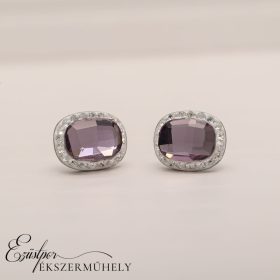 Lila-Fehér swarovski köves ezüst fülbevaló