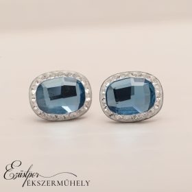 Világoskék-ehér swarovski köves ezüst fülbevaló