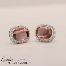Rózsaszín -fehér swarovski köves ezüst fülbevaló