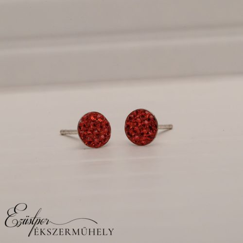 Piros swarovski köves ezüst fülbevaló