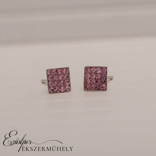 Rózsaszín swarovski köves ezüst fülbevaló