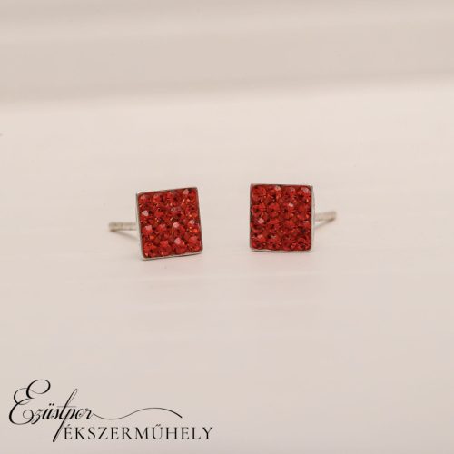 Piros swarovski köves ezüst fülbevaló