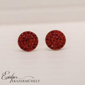 Piros swarovski köves ezüst fülbevaló