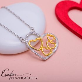 Ezüst nyaklánc aranyozott szívvel