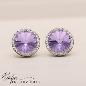 Lila-fehér swarovski köves ezüst fülbevaló