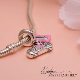 Ezüst charm magnó és kazetta függeszték