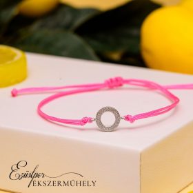 Ezüst rózsaszín cérnás karkötő