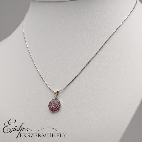 Rózsaszín-fehér swarovski köves ezüst medál