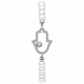 Swarovski gyöngyös karkötő ezüst fatime keze dísszel