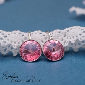 Rózsaszín swarovski köves ezüst fülbevaló