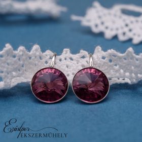 Rózsaszín swarovski köves ezüst fülbevaló