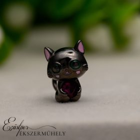 Ezüst fekete macska charm