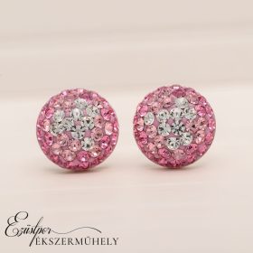 Rózsaszín-fehér köves ezüst swarovski fülbevaló