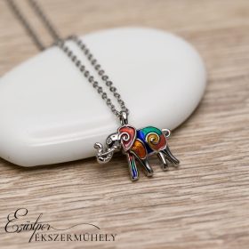 Ezüst zománcozott elefántos nyaklánc