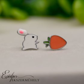 Ezüst nyuszi+répa fülbevaló