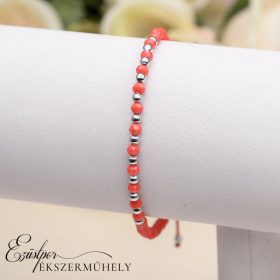 Cérnás, gyöngyös karlánc ezüst gömbökkel