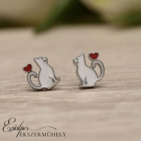 Ezüst cicás fülbevaló