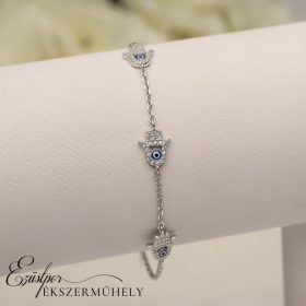 Ezüst fatime keze motívumos karkötő