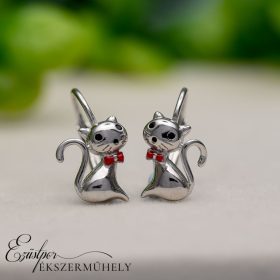 Ezüst cicás babafülbevaló