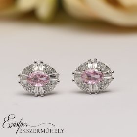 Ezüst rózsaszín köves fülbevaló