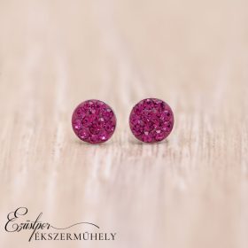 Ezüst swarovski köves fülbevaló pink színű kövekkel