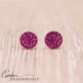 Ezüst swarovski köves fülbevaló pink színű kövekkel