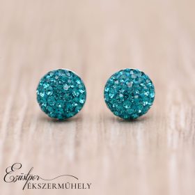Ezüst swarovski köves fülbevaló türkiz zöld színben