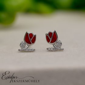 Ezüst tulipános fülbevaló